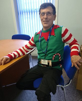 NVQ assessor Steve Graham in novelty Christmas jumper