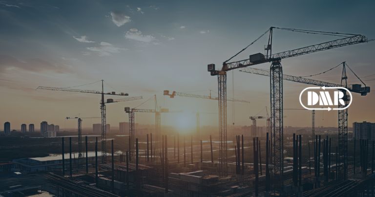 Construction site with a sunset